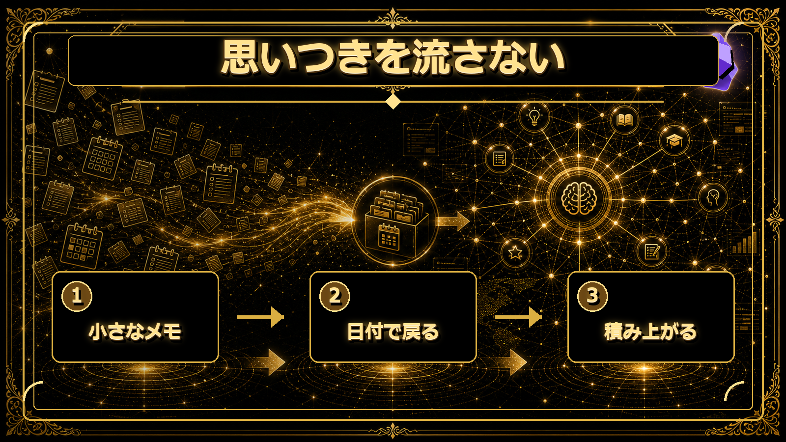 毎日の小さなメモが積み上がるデイリーノートのイメージ